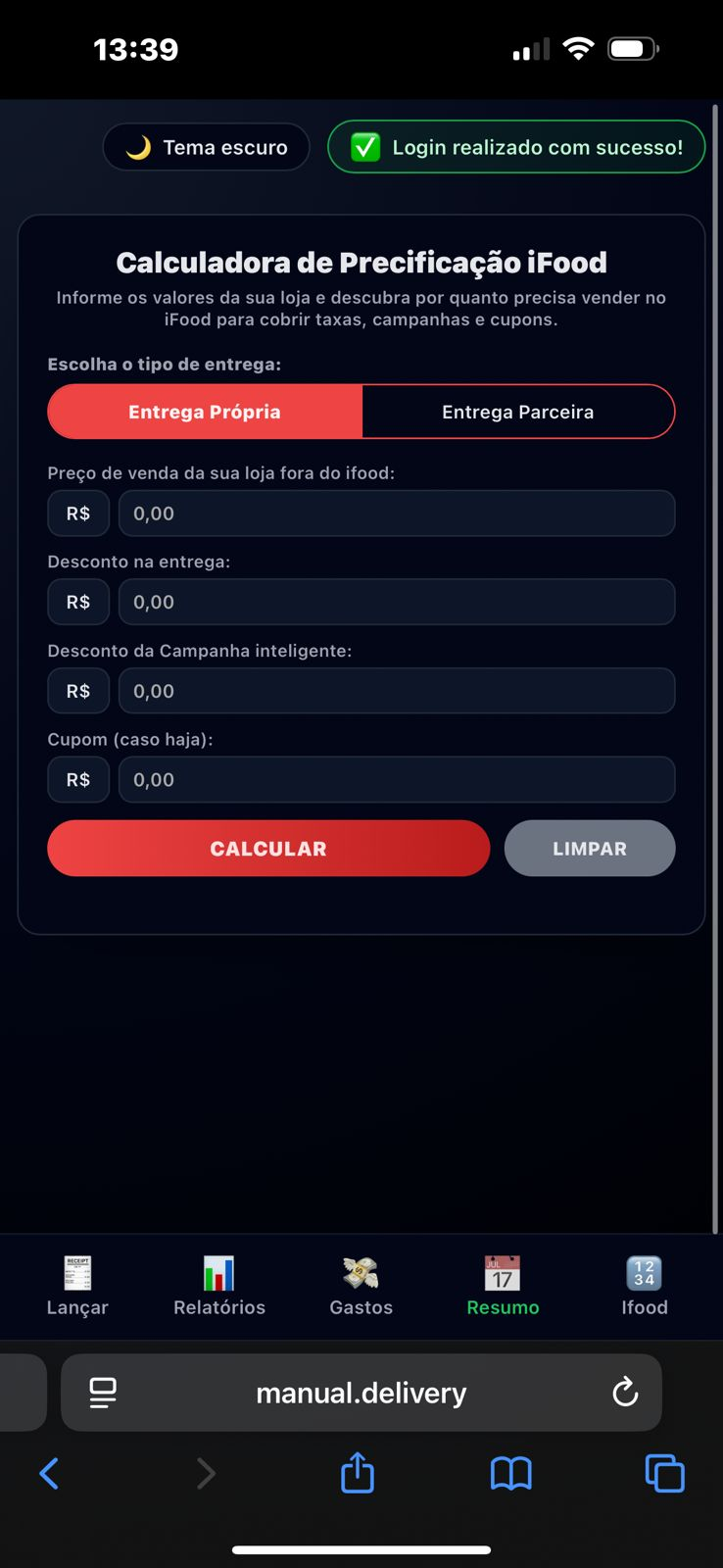 Cálculo automático de taxas do iFood no celular